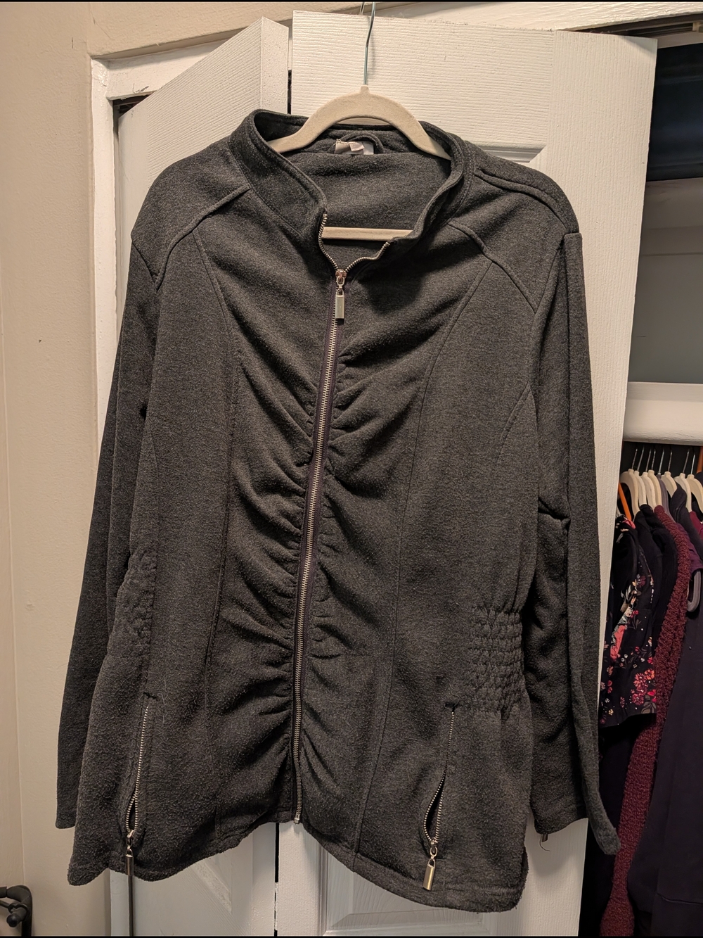 Avenue 22/24 Charcoal Gray Ruched Zip Jacket